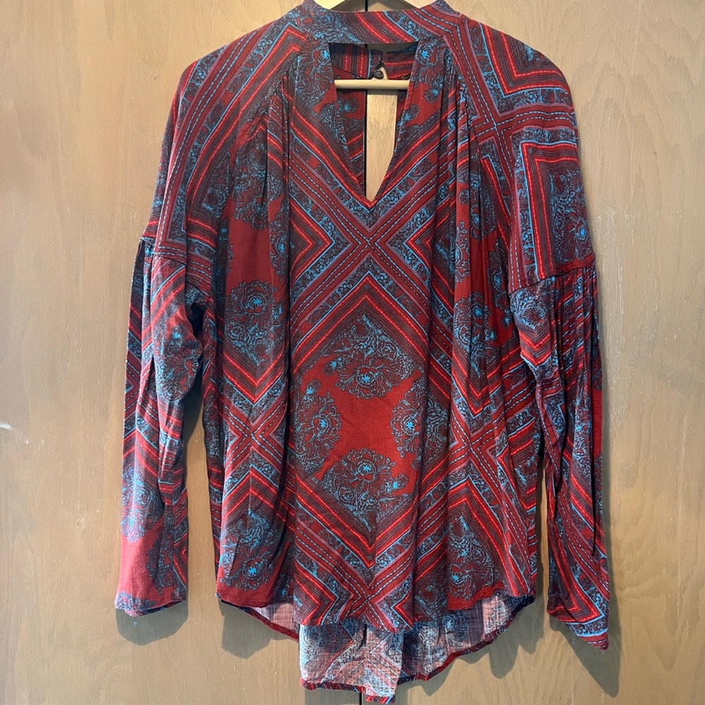 Free People Red Blue Tunic Medium Euc
